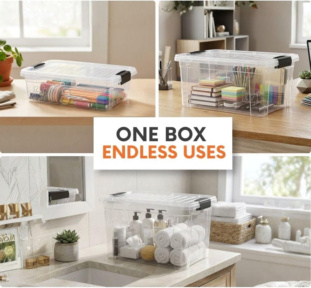 Superio 4.5 Quart Clear Plastic Storage Containers with Lids, Stackable Organ...