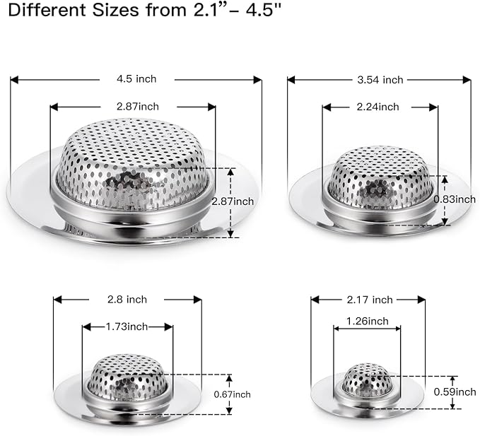 4 Pack Heavy Duty Stainless Steel Kitchen Sink Drain Strainer, Bathroom Hair - Image 2
