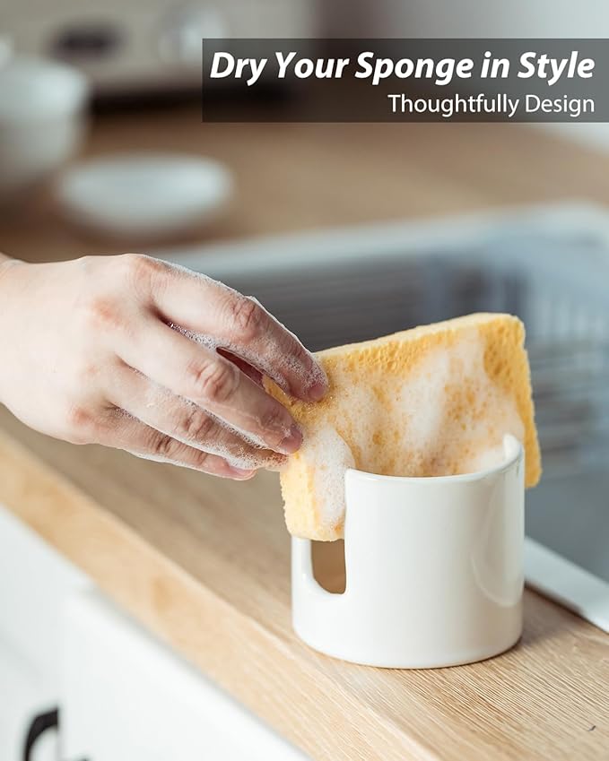 Sponge Holder for Kitchen Sink, Ceramic Dish Sponge Drying Caddy Scrubby Daddy - Image 5
