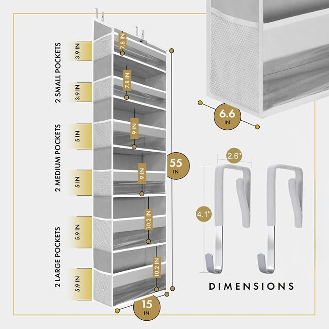 HOMELUX THEORY 1 PC Heavy Duty Over the Door Organizer 55x14x6.7, 6 Large Front - Image 2