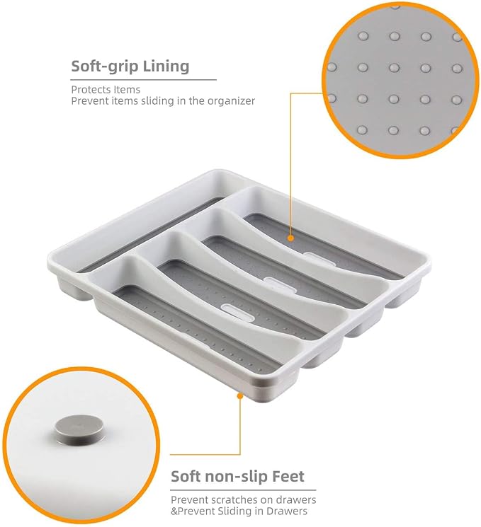 LeMuna Silverware Tray for Drawer, Plastic Cutlery Tray Kitchen Drawer Organizer - Image 4