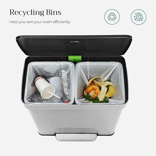 SONGMICS Kitchen Trash Can, 16 Gallon Dual Compartment Garbage Can, 60L Pedal - Image 10