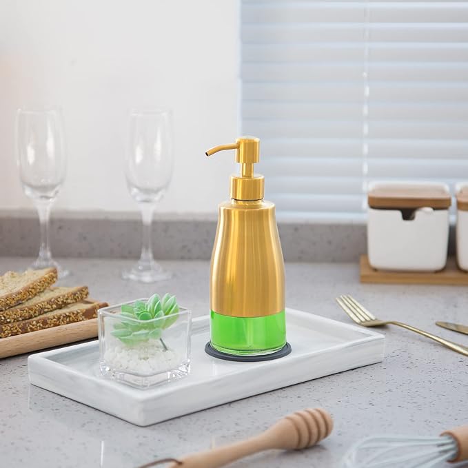 Gaussra Soap Dispenser with Coaster and Stickers, Brushed Gold Stainless Steel - Image 2