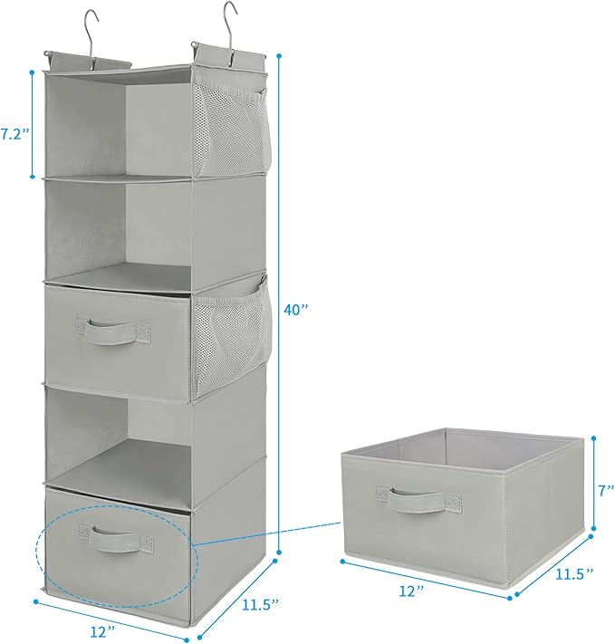 MAX Houser 5 Tier Shelf Hanging Closet Organizer, Cloth Hanging Shelf - Image 3