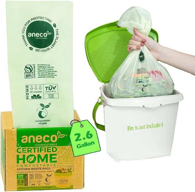 ANECO 100% Compostable Waste Bags 2.6 Gallon, Extra Thick Kitchen Small Compost by ANECOCOMPOSTABLE