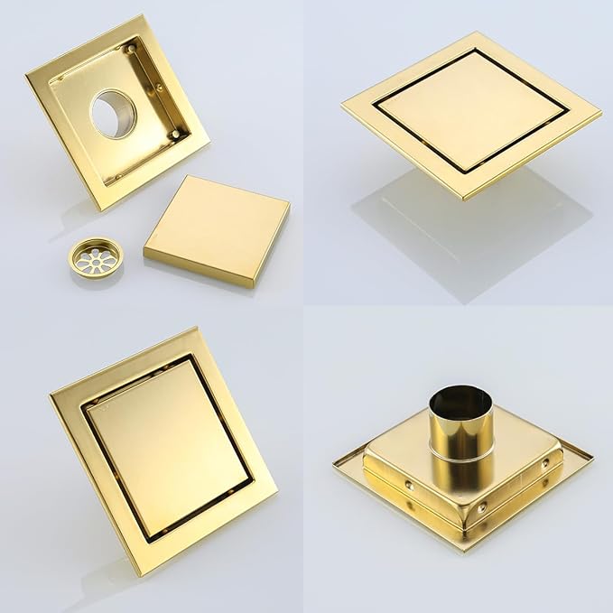 RANDOM Brushed Gold Shower Drain Square 6 inch SUS304 Stainless Steel Shower - Image 9