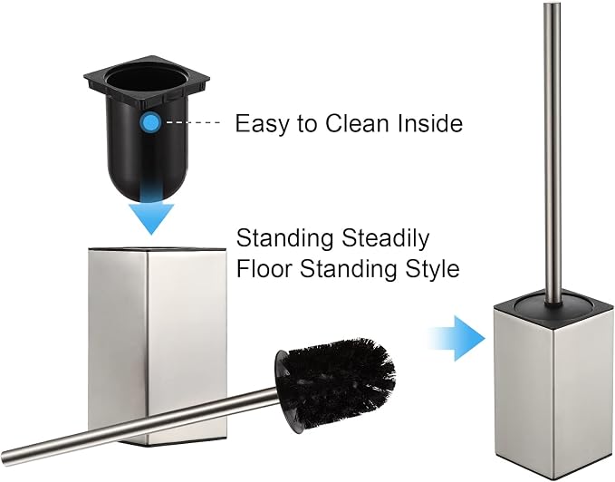 BGL Toilet Brush Holder Stainless Steel 304 Standing Brushed Nickel Square - Image 4