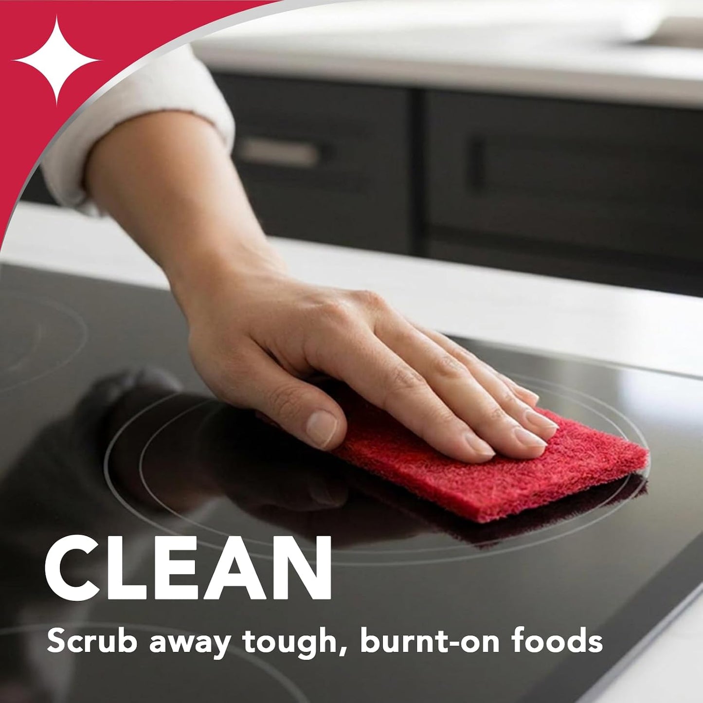 Weiman 3 Count Cooktop Scrubbing Pads, Removes Burnt-on Food, Scratch Free | Non-Abrasive for Burnt-On Food & Grease, Safe for Ceramic, Electirc, Gas & Induction Cooktop, Sink, Showers, Dishes & Tub