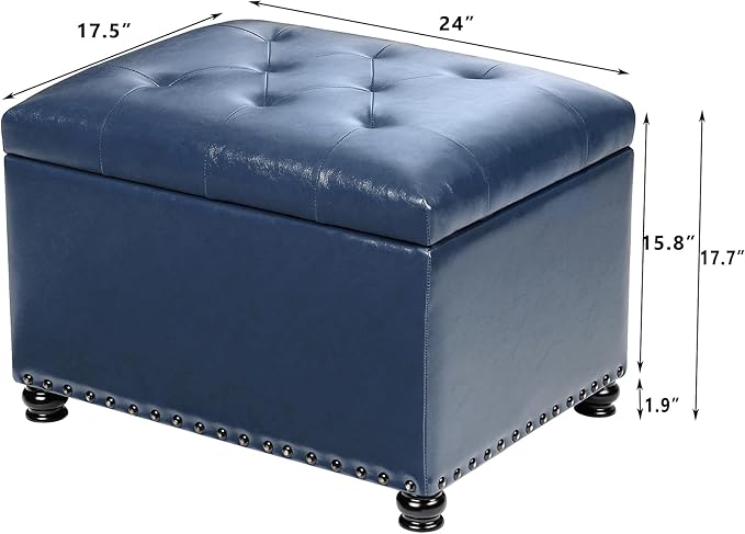Joveco Faux Leather Storage Ottoman Bench Rectangle 24 Inch Foot Rest Ottomans - Image 3