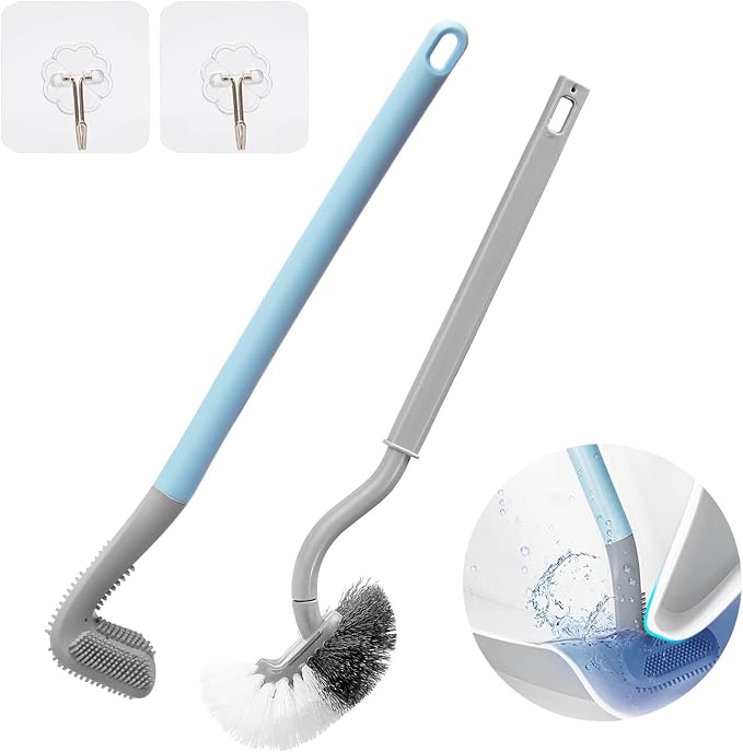 2Pcs Toilet Brush, Slim Compact Bathroom Toilet Scrubber No Dead Corners by WOBEVB