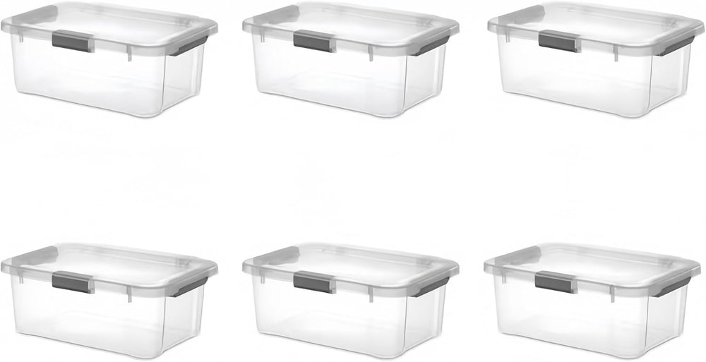 6-Pack Under Bed Bins, Hinged Lids, 20qt Clear Plastic Stackable