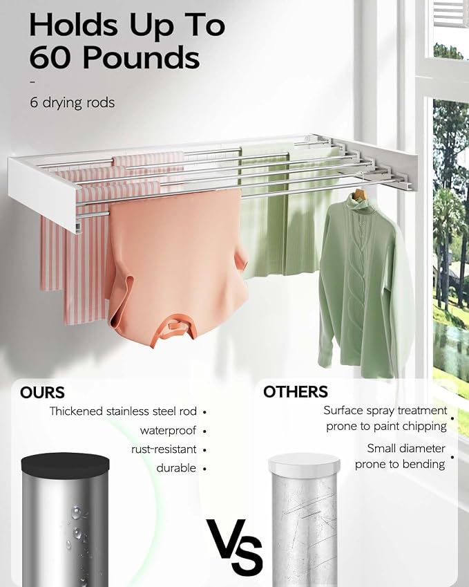 Wall Mounted Clothes Drying Rack 40 inches, Foldable Wall Mount Laundry Rack - Image 5