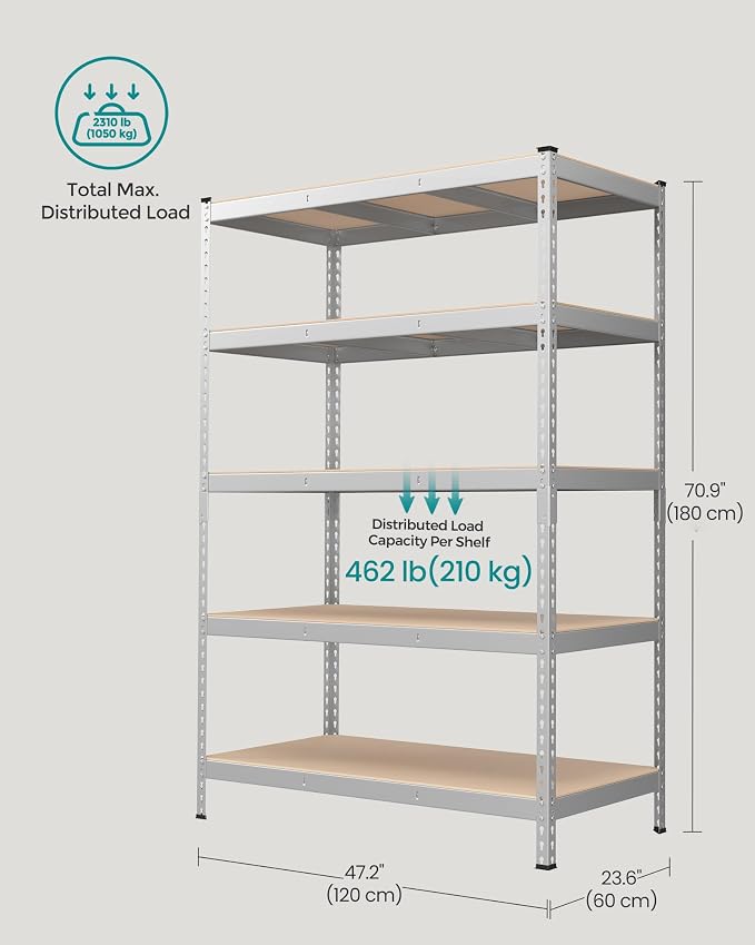 SONGMICS 5-Tier Storage Shelves, Load 2310 lb, Boltless Assembly, Adjustable - Image 3