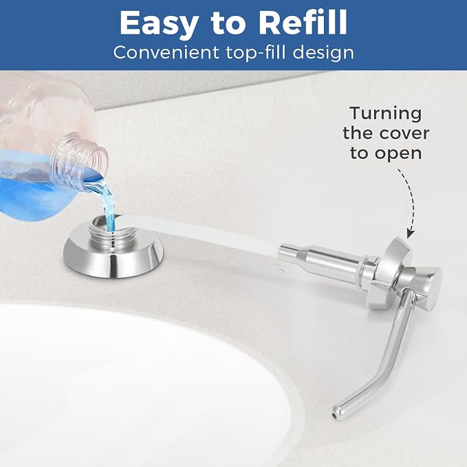 Heavy Duty Brass Countertop Liquid Soap Dispenser, Commercial Grade Top Fill - Image 4