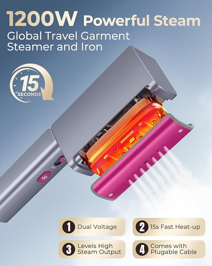 1200W Travel Steamer for Clothes Portable Mini, Dual Voltage, Small Foldable - Image 5