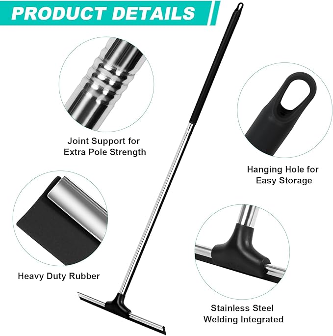 Floor Squeegee Scrubber 59" Long Stainless Steel Handle - Image 2