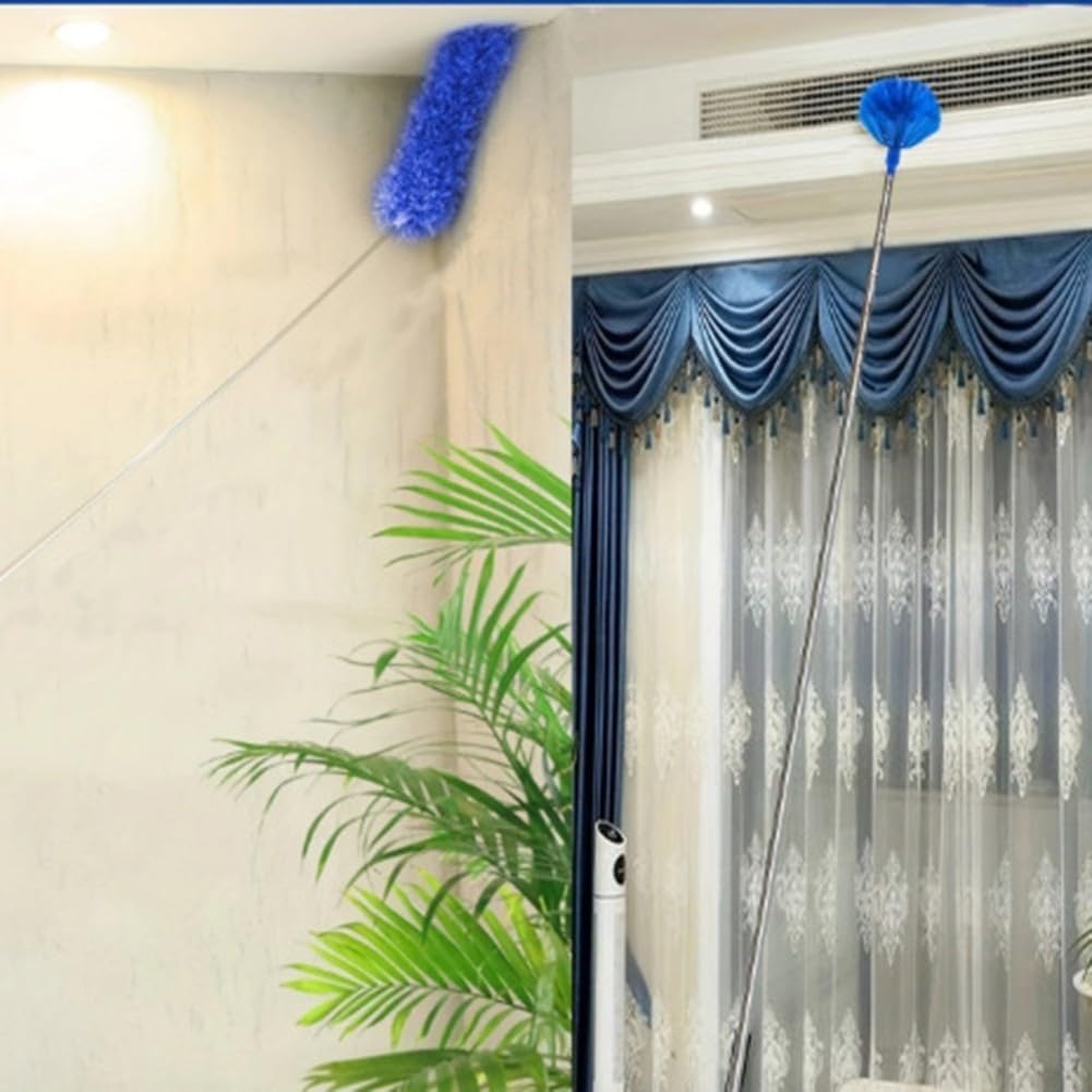 Extendable Duster Having 100 Inch Pole Washable Feather Duster Set for Prime Ceiling Fan and Furniture Cleaning Flexible Bendable Head 5-piece Blue Set