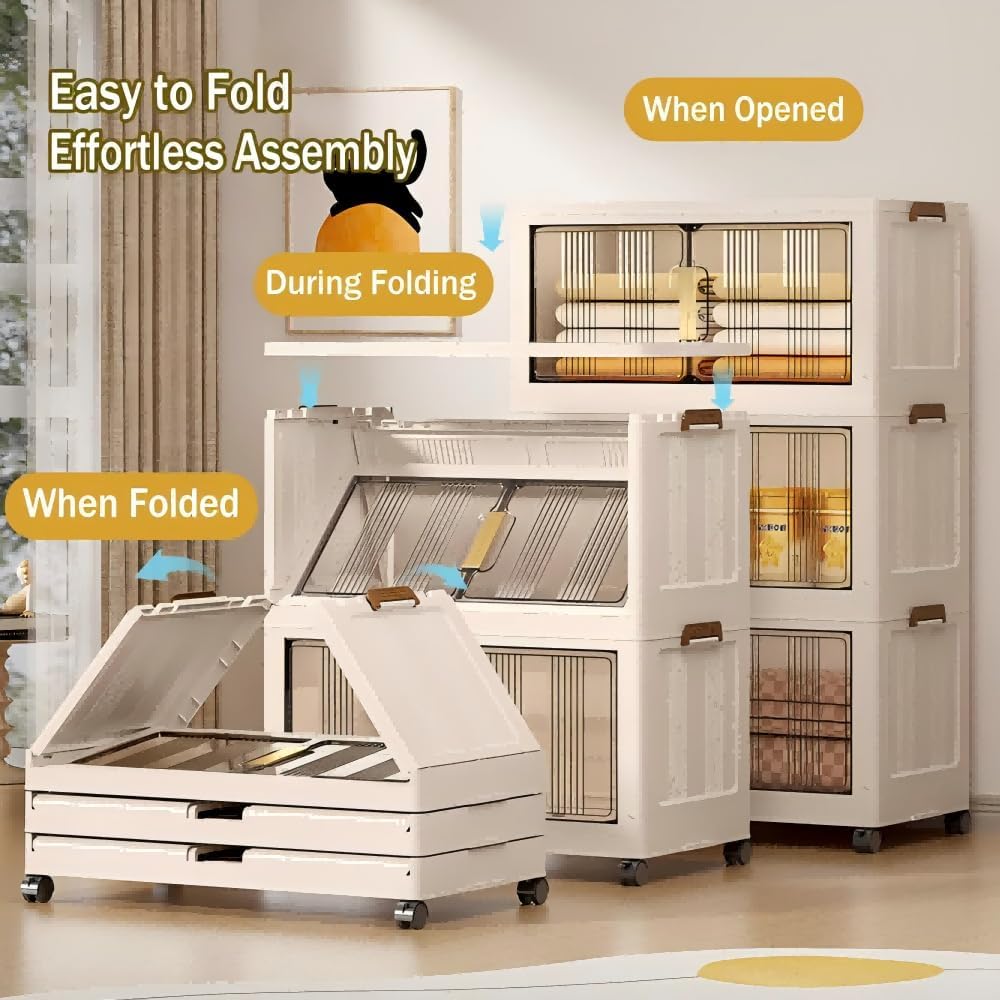 Storage Bins with Lids, 5 Tier 425 QT Stackable Plastic Storage Bins, Foldabl...