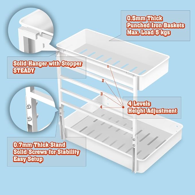 EVERIE Height Adjustable 2 Tier Metal Pull Out Slide Shelf Organizer - Image 3