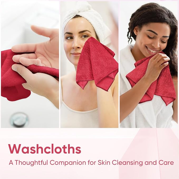 HOMEXCEL Red Microfiber Washcloths 12 Pack, Highly Absorbent and Soft Face Towel - Image 6