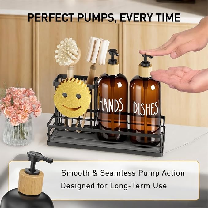 Moforoco Kitchen Dish Soap Dispenser Set, 16OZ Glass Bottle, Hand and Dish Soap - Image 5