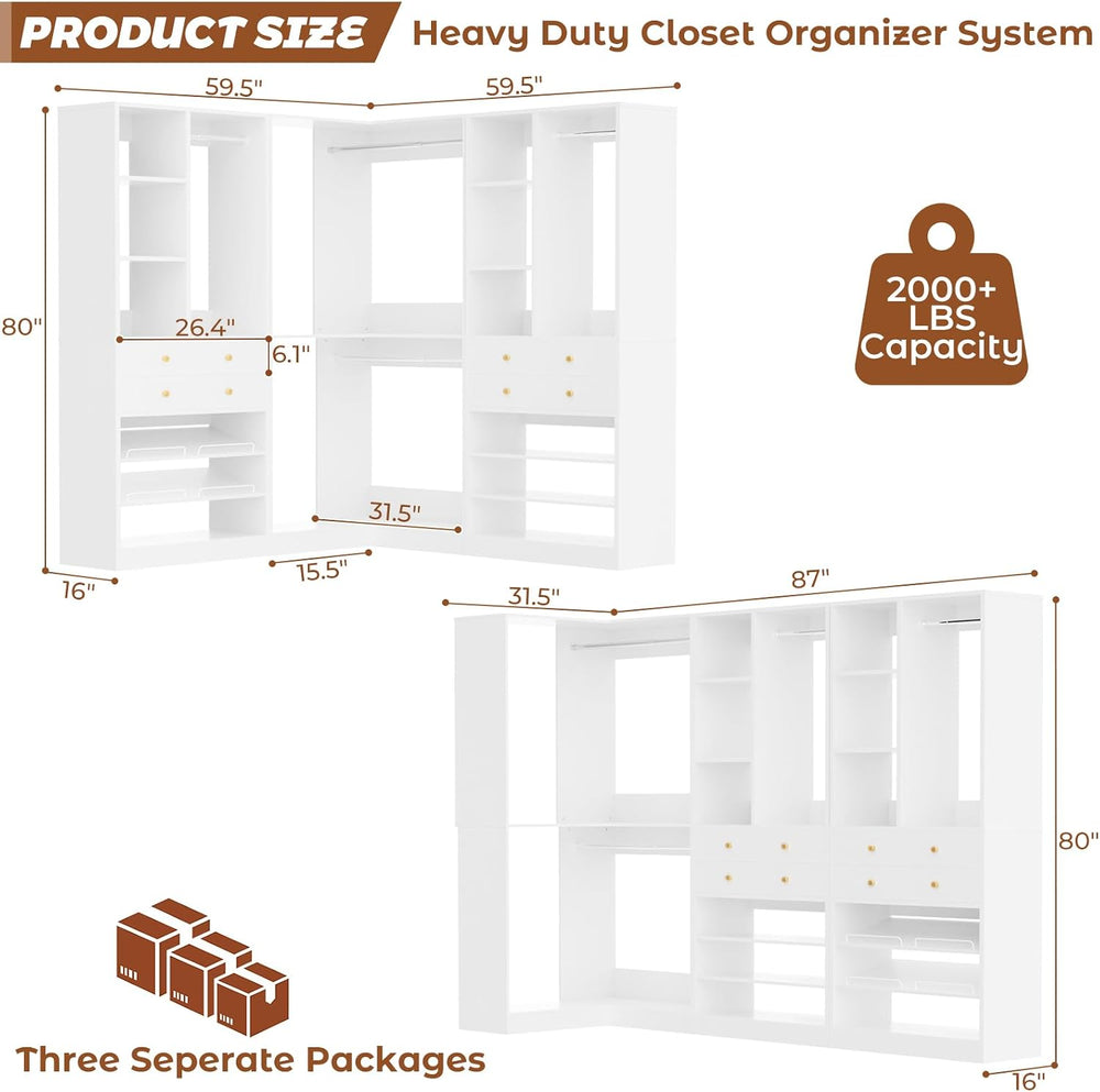 Besiost Closet System with 4 Drawers and Hanging Rods, 59.5"L / 87"...