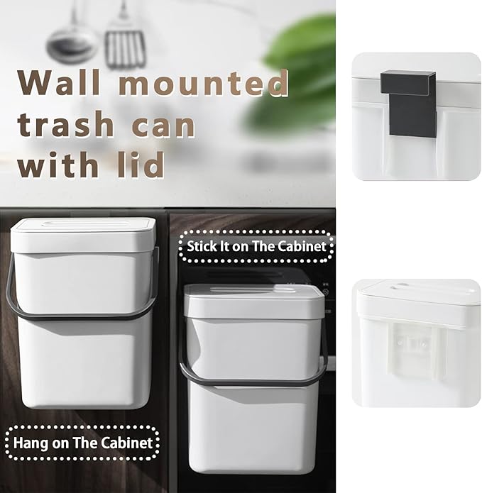 Kitchen Compost Bin Indoor for Counter Top, Hanging Small Trash Can - Image 2