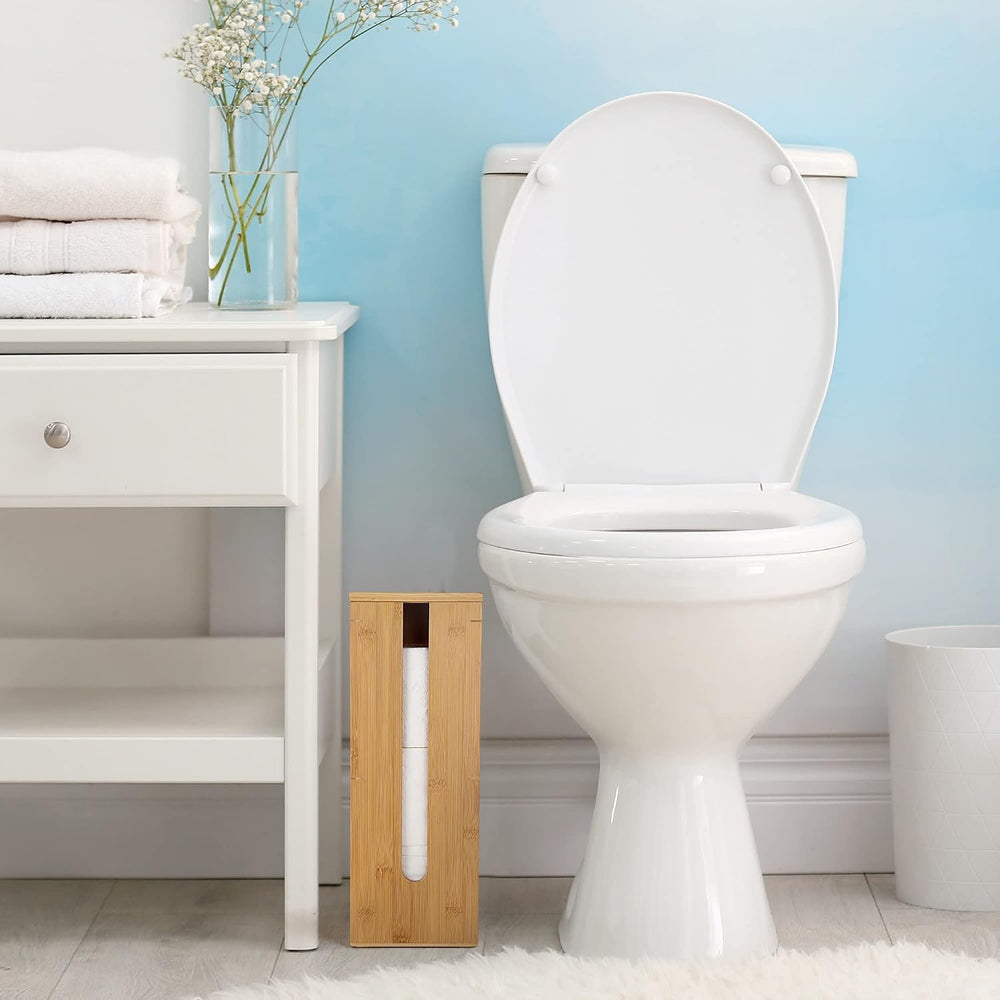 GOBAM Bamboo Toilet Paper Storage - Fits 3 Mega Toilet Paper, Bathroom Organi...