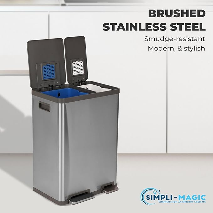 Simpli-Magic 16 Gallon Dual Compartment Step Trash Can – Kitchen Garbage Can - Image 3