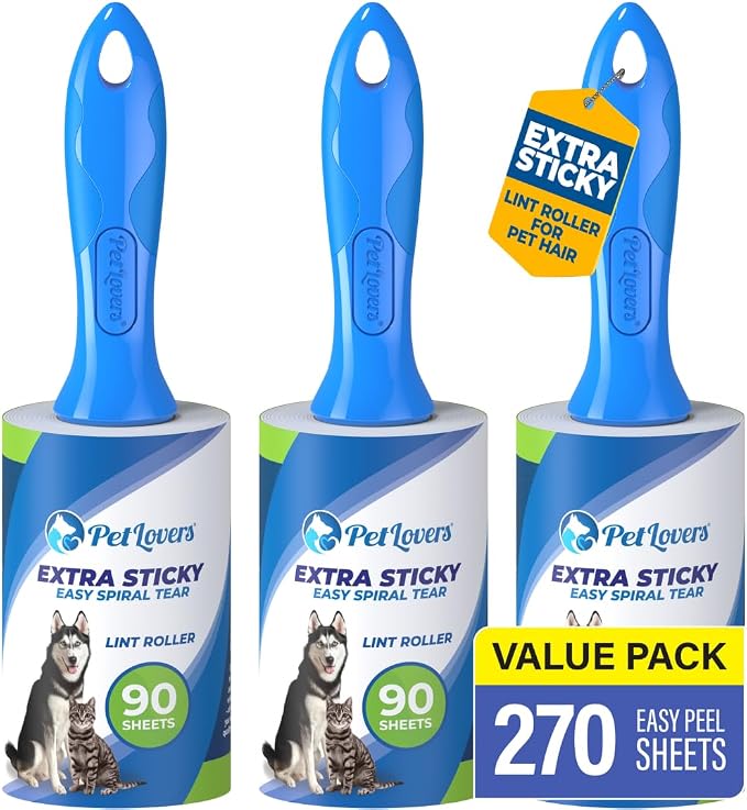 PetLovers Extra Sticky Lint Roller Value Set 270 Sheets by PetLovers