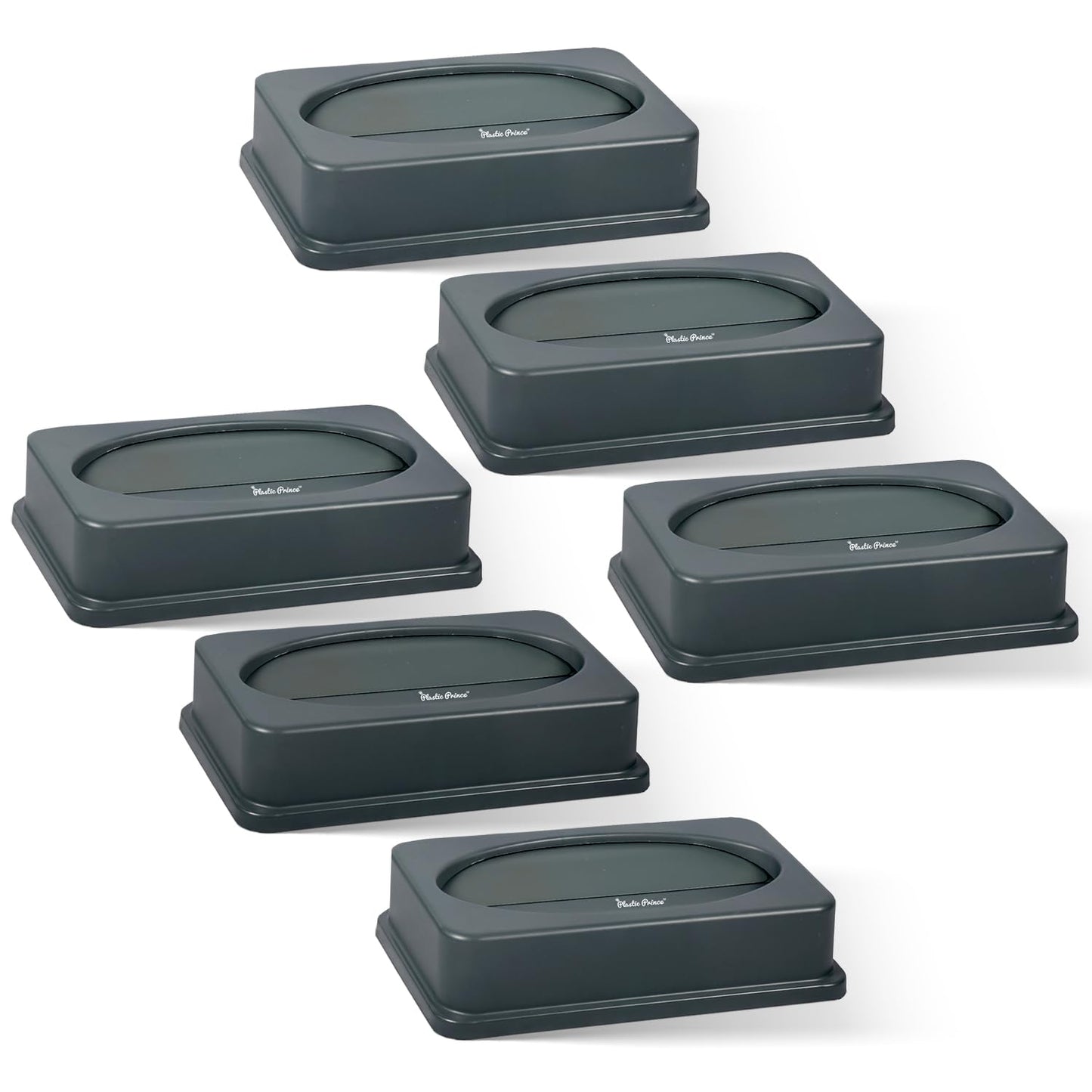 PLASTIC PRINCE Slim Jim Trash Can Lid Replacement, Outdoor Slim Commercial Garbage Can Lid, Swing Rectangular Double Flip Top Lid 23 Gallon Container, 6 Pack, Gray