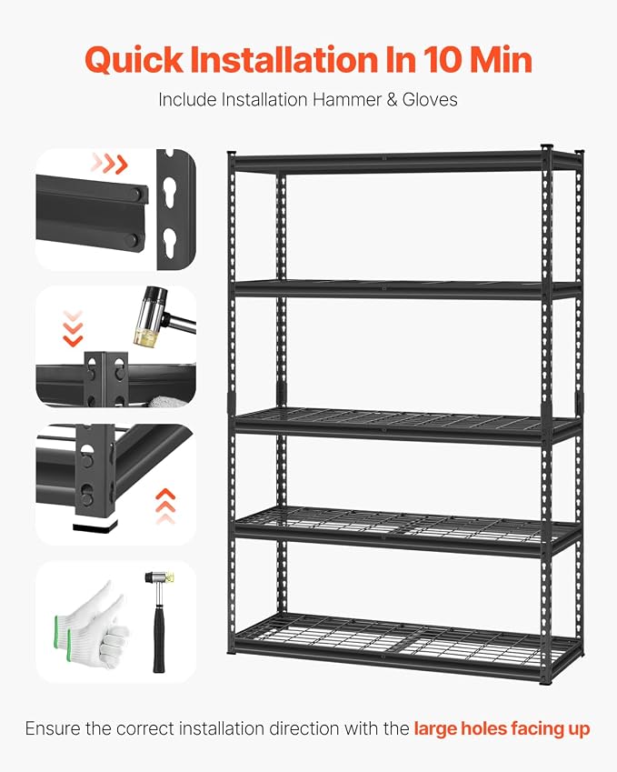 VEVOR Storage Shelves, 2500 lbs, 5 Tier Heavy Duty Garage Shelving, - Image 7