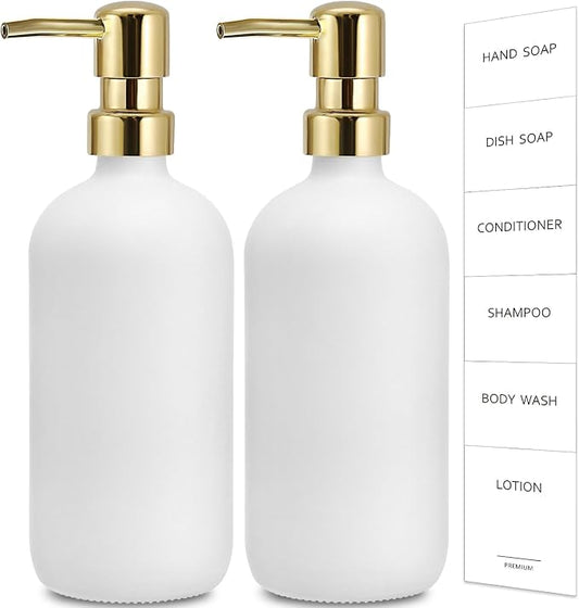 GMISUN White Soap Dispenser, 2 Pack Glass Hand Soap Dispensers Bathroom by GMISUN