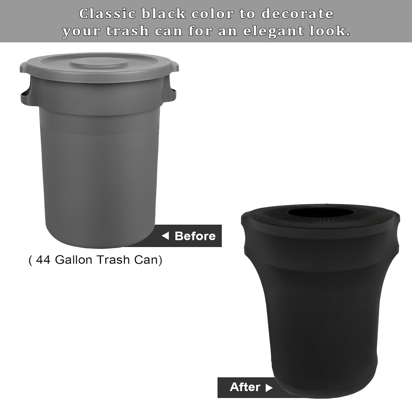 BSTKEY 44 Gallon Stretch Spandex Trash Can Cover, 10 Pack Outdoor Fitted Waste Container Cover Round Garbage Can Covers for Wedding Party Commercial Fundraiser Decor, Without Trash Can (Black)