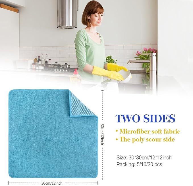SINLAND 5 Color Assorted Microfiber Dish Cloth Towels Best Kitchen Cloths - Image 2