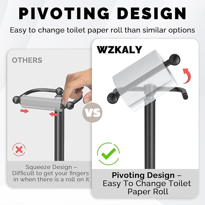 Black Toilet Paper Holder Stand, Matte Black Toilet Paper Holder Free Standing - Image 3
