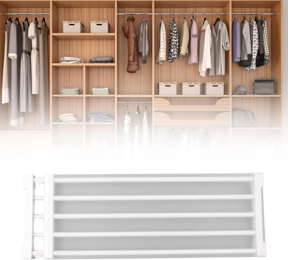 Expandable Closet Shelf, 20kg/44lb Load Adjustable Tension Rod Shelf Steel Tu...