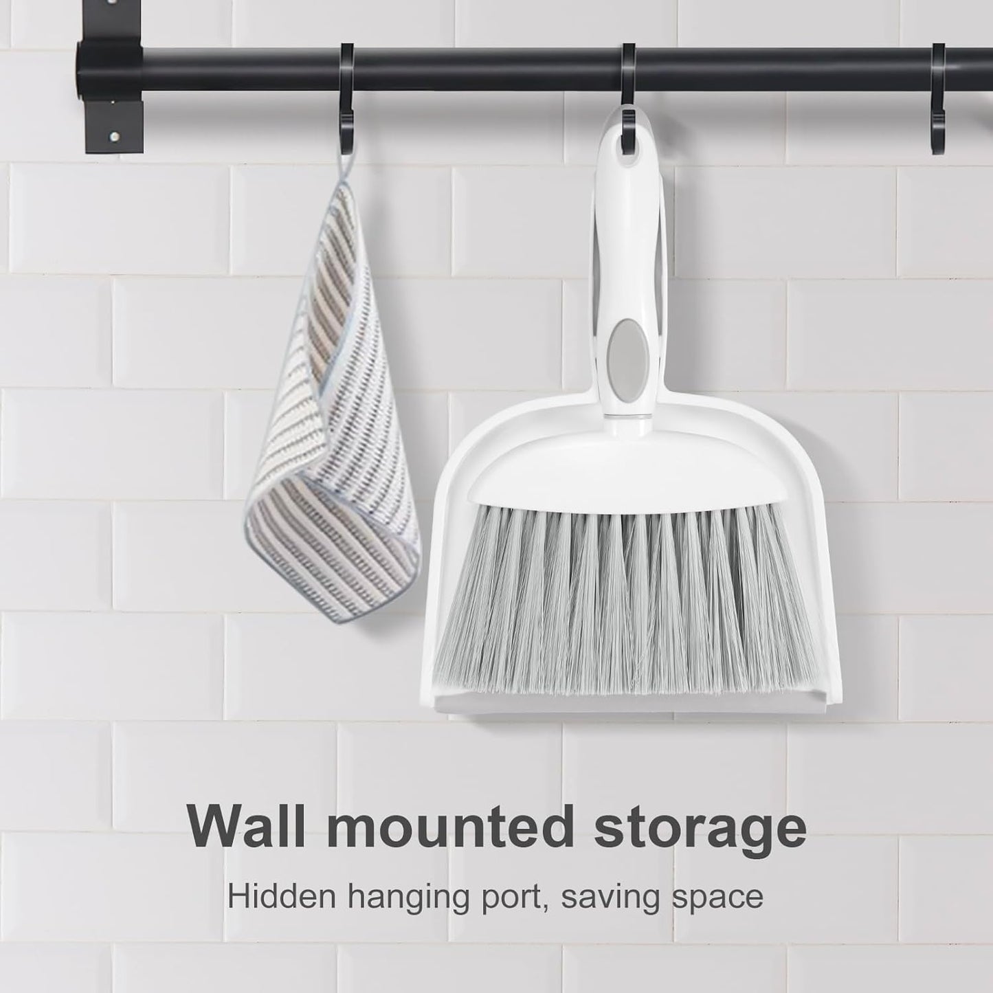 NACENA Small Dust Pan and Brush Set, Mini Broom and Dustpan Set Small Hand Broom and Brush Combo Dust Pan with Teeth for Home Cleaning Drawers Desktop Sofas and Outdoor, White & Gray