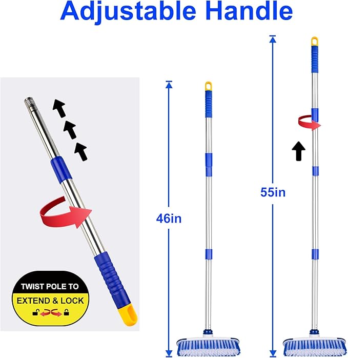 ITTAHO Floor Scrub Brush with Long Handle, 2 in 1 Deck Scrub Brush, Stiff - Image 2