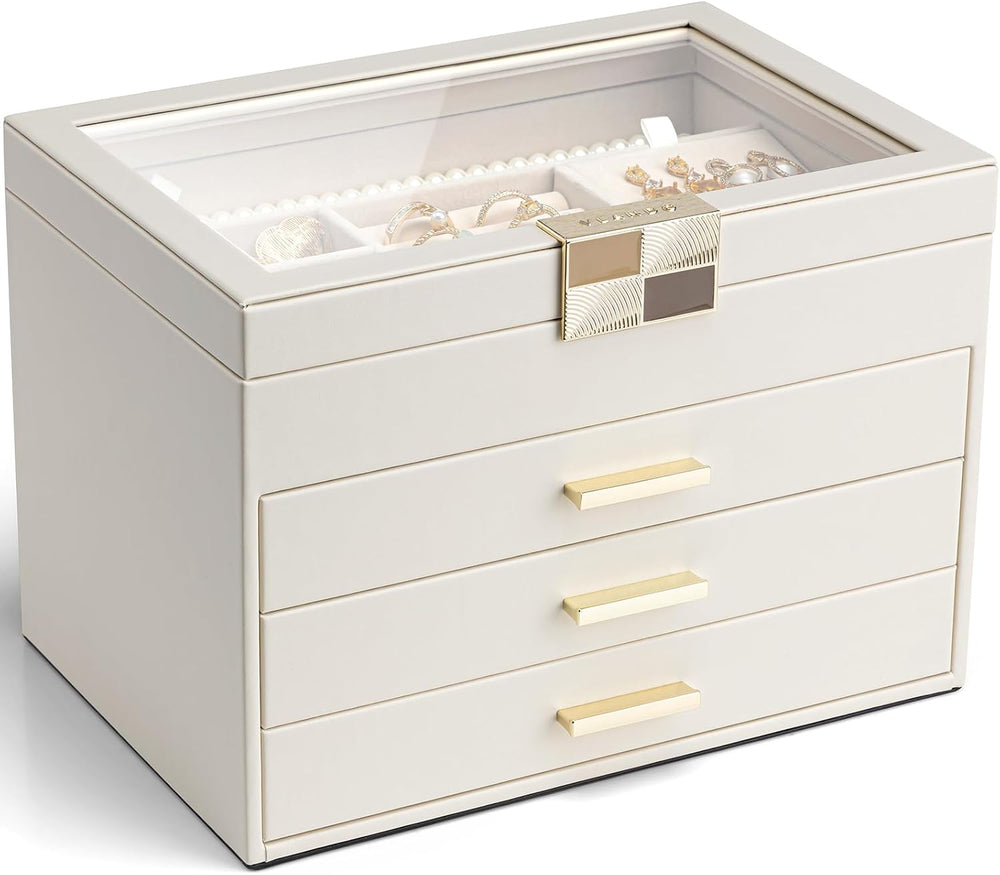 VLANDO Jewelry Box Organizer, 4-Layer Storage with Glass Window