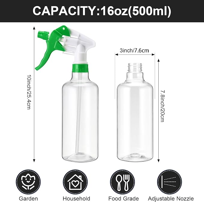 Eccliy 12 Pcs 16 Oz Plastic Spray Bottle, Adjustable Empty Reusable Sprayer - Image 2