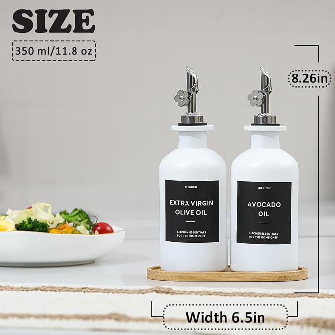 HOMCDALY Olive Oil Dispenser for Kitchen, 11.8oz Glass kitchen Dispenser Bottle - Image 3