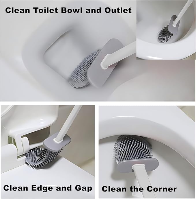 Toilet Brush with Holder Silicone Toilet Brush and Cleaning Brush - Image 6