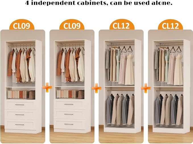 Closet System with 4 Sets, 8FT Closet Organizer Systems with 6 Wooden Drawers & - Image 7