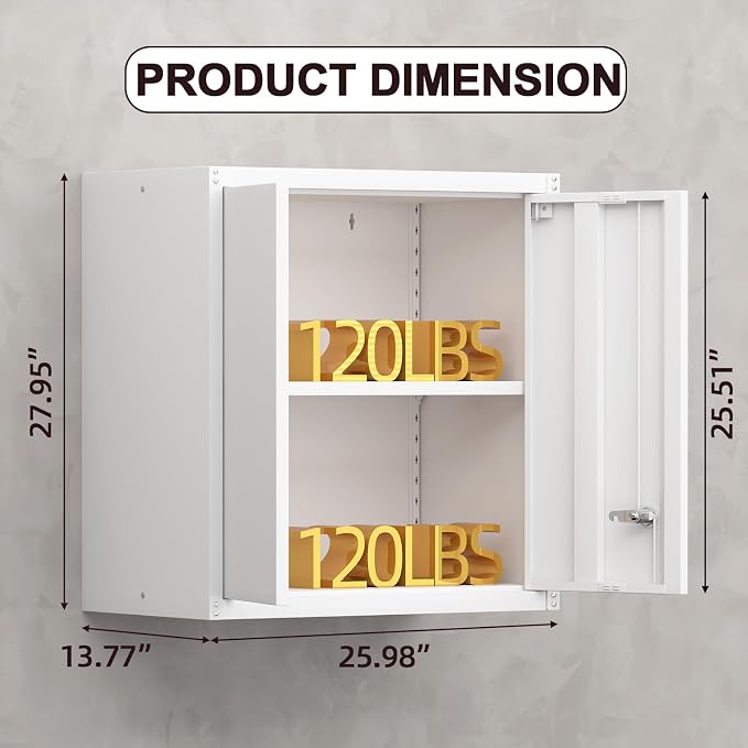 Metal Wall Cabinet, Garage Wall Mounted Cabinets, Steel Locking Cabinet - Image 3