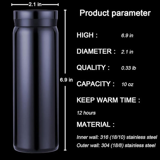 10oz Mini Water Bottle Stainless Steel Thermos Small Flask - Image 2