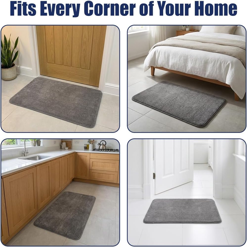 Muddy Mat® CloudStep Bathroom Rugs, Non Slip Bath Mats for Bathroom, Super Absorbent Memory Foam Chenille, Quick Dry Machine Washable Thick Toilet Rug for Shower Tub and Floor, Grey 18" x 28"