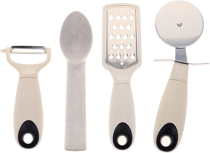 Beille 4pc Wheat Straw Kitchen Utensils Peeler Pizza Cutter Scoop and Grater by BEILLE