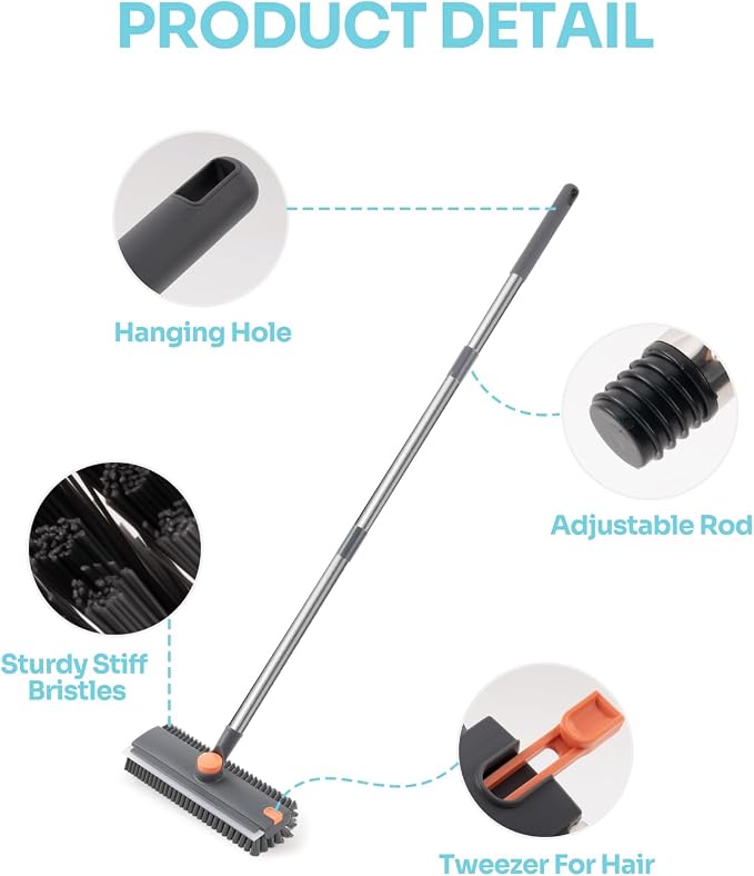 3-in-1 Floor Scrub Brush with Long Handle, Scrape and Heavy-Duty Stiff Bristle - Image 4