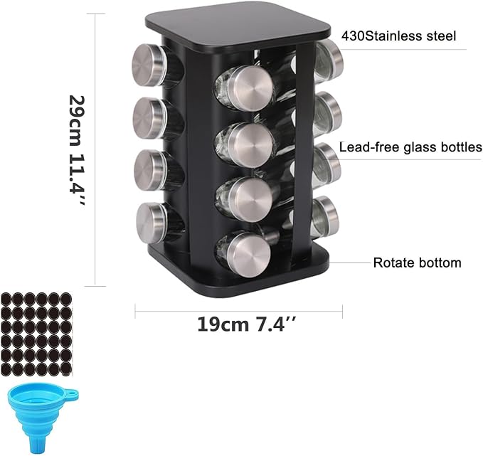 Spice Rack, Rotating Countertop Spice Rack Organizer, 16 Jars, Stainless Steel - Image 2